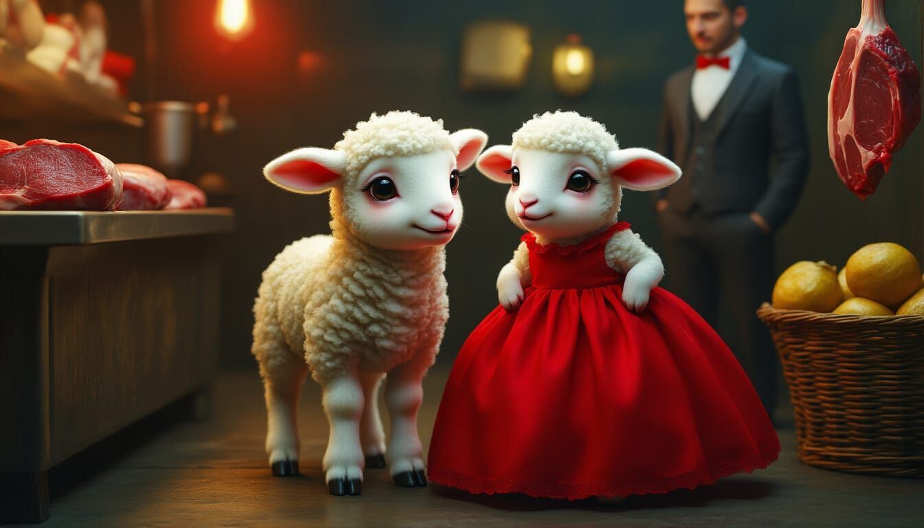 Lamb's First Date with Butcher in Hyperrealism