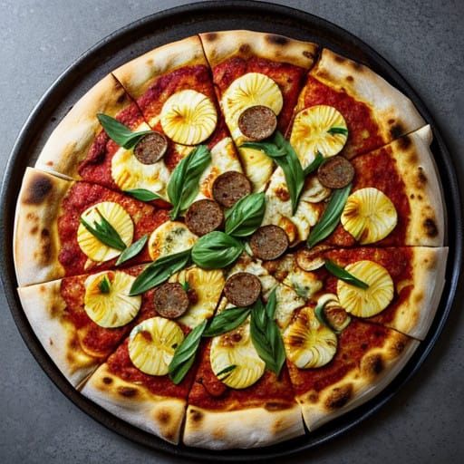 Hyperrealistic Pizza Masterpiece with Pineapples, Sausage, a...