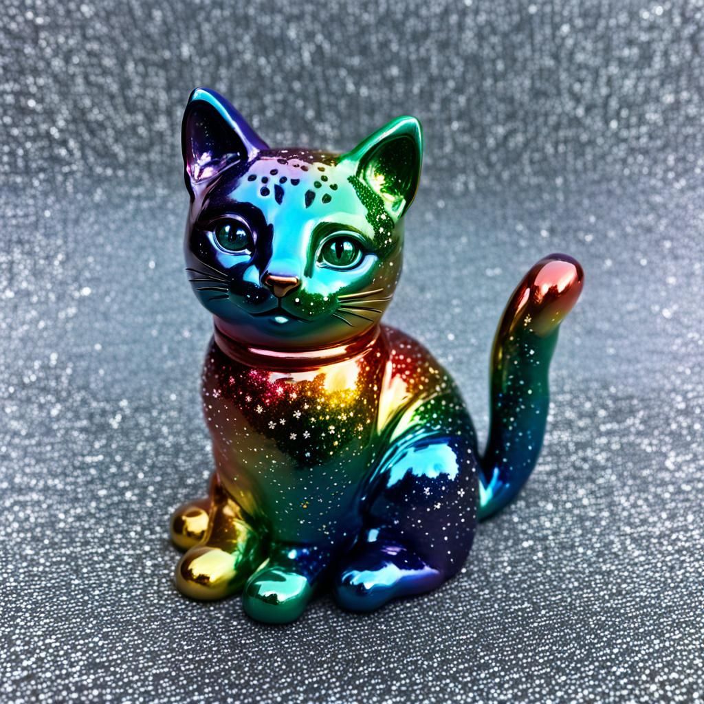 Rainbow Sparkly Porcelain Cat