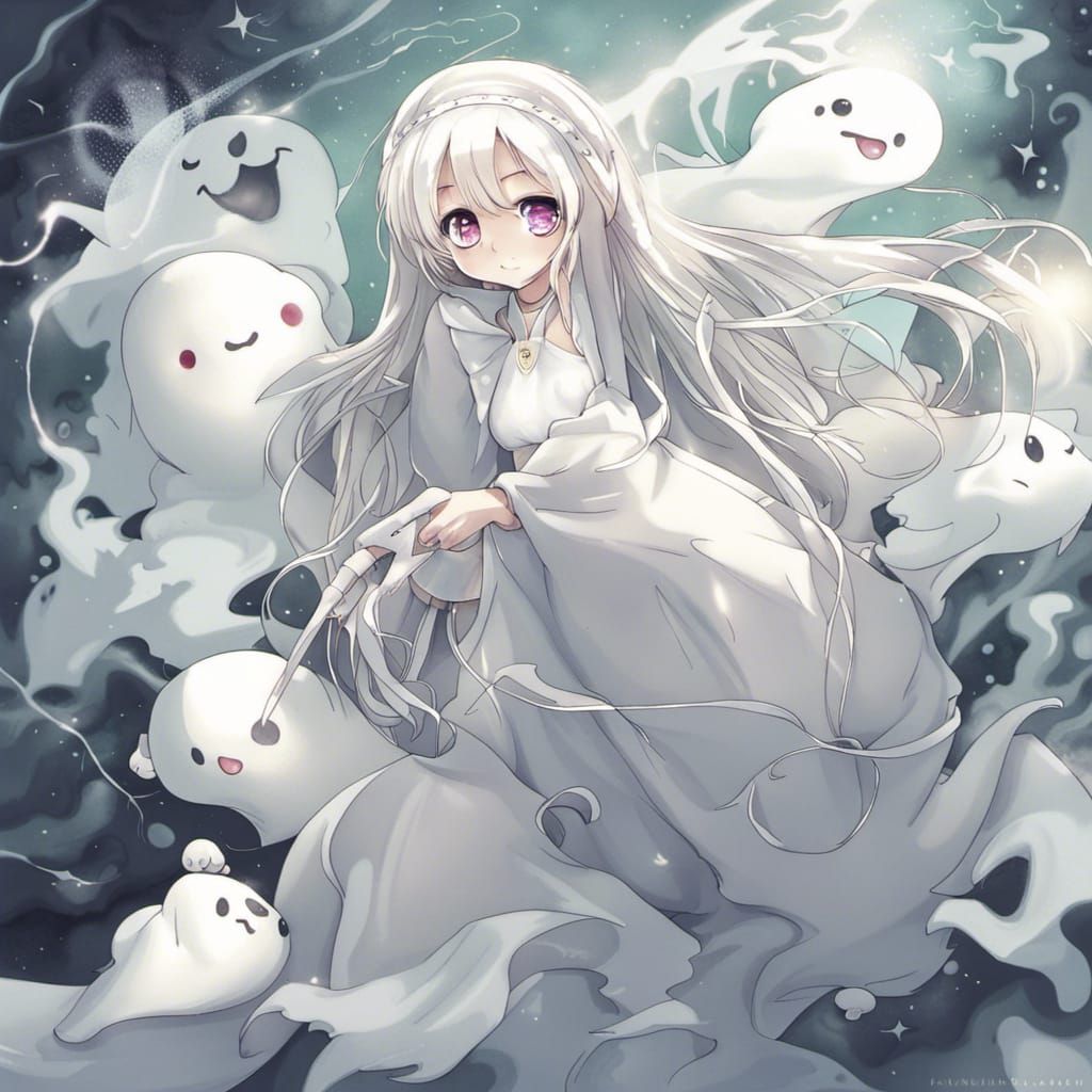 Cute Ghost Woman in Anime Style