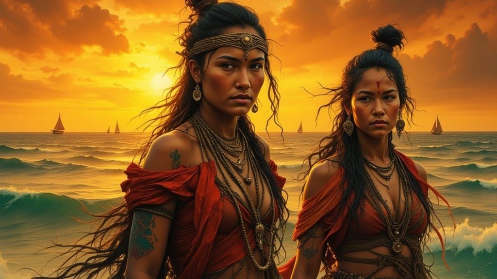 Polynesian Sailors Navigate South Seas in Concept Art Style