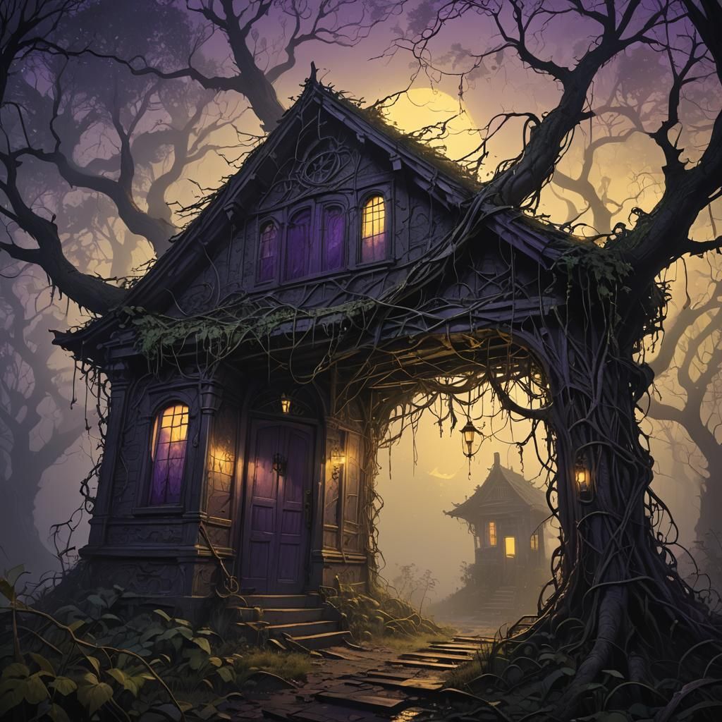 Mystical Abandoned House in Dark Fantasy Style