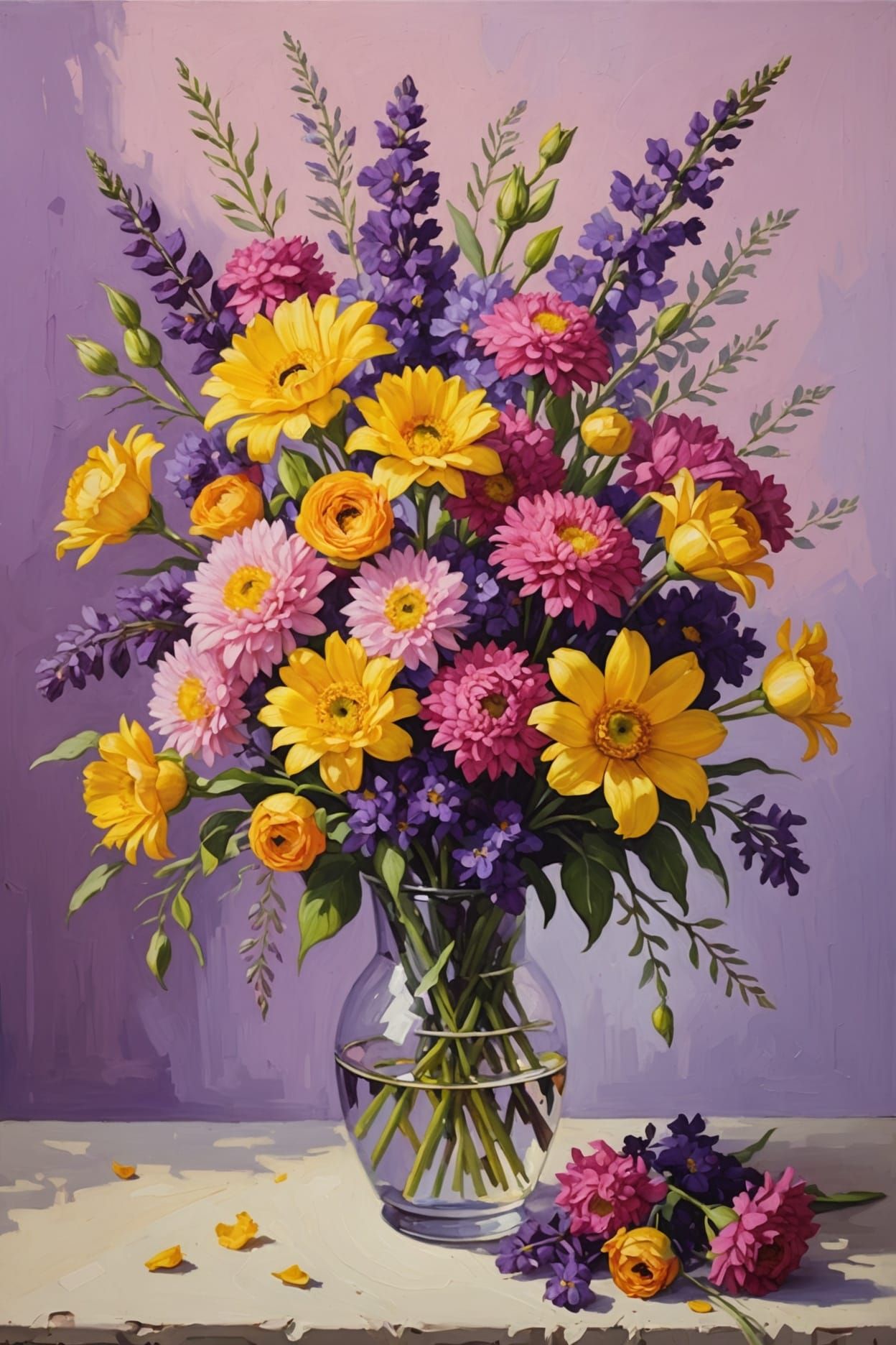 Vibrant Oil Painting of a Colorful Floral Bouquet