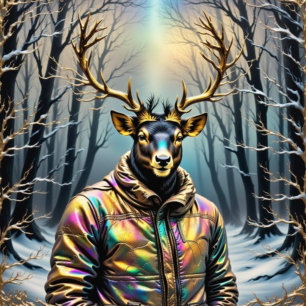 Luxurious Winter Deer in Embossed Print