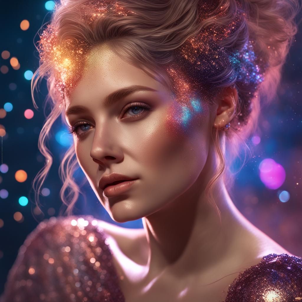 Glittering Hand Portrait in Digital Art Style