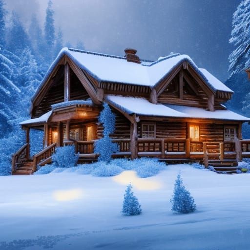 Winter Cabin in Snow: Digital Matte Painting