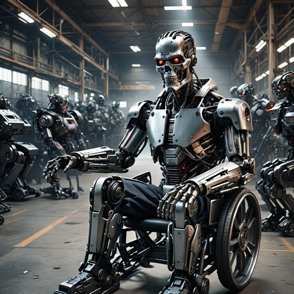 Cyberpunk Terminator in Robot Factory