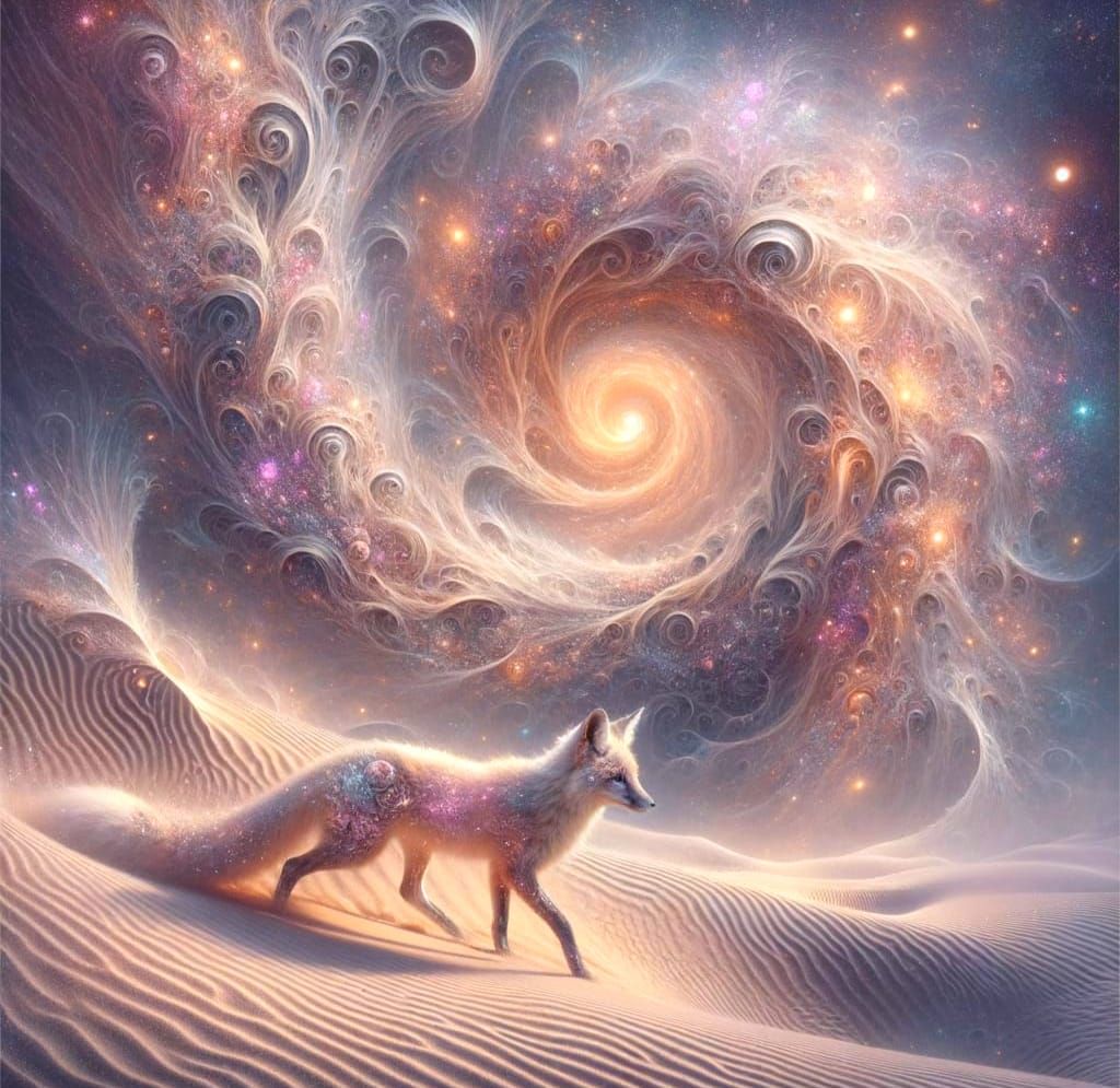 Ethereal Desert Fox in Kaleidoscopic Vortex