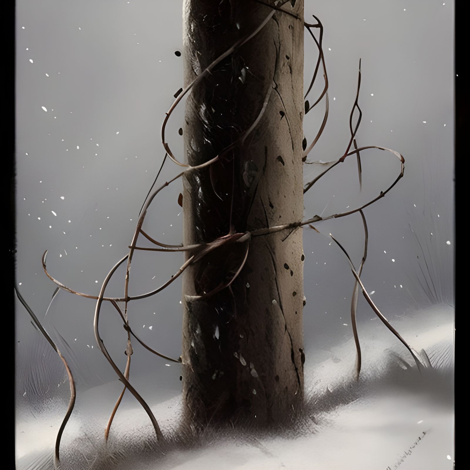 Sinister Fence Post in Snow, Greg Rutkowski Style