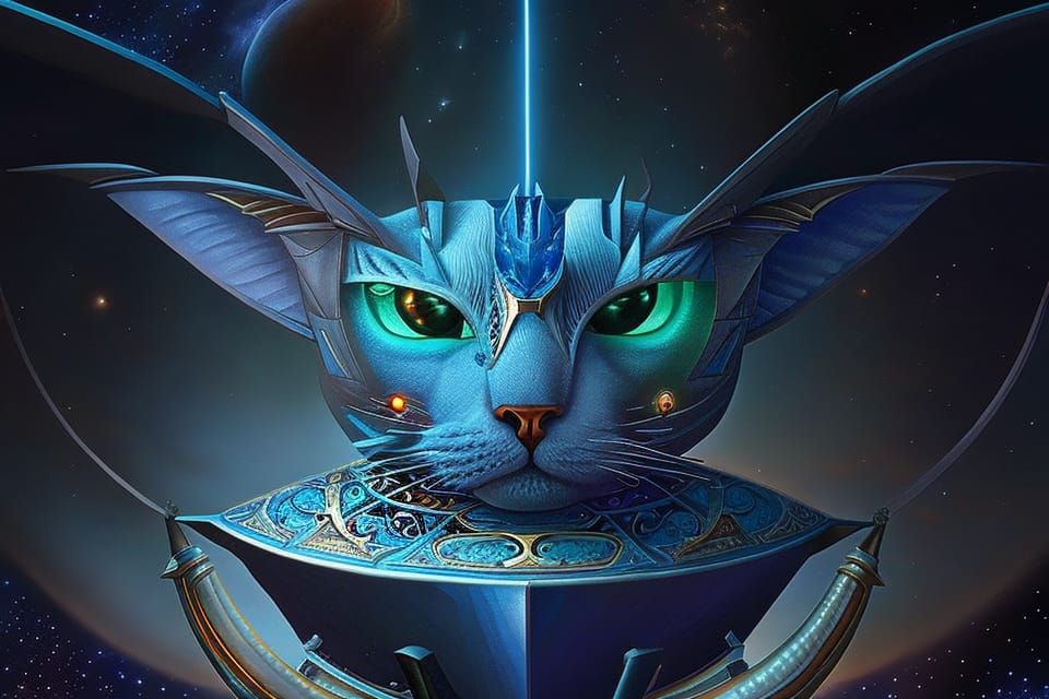 Cosmic Tarot Robot Cat in Detailed 3D Shading