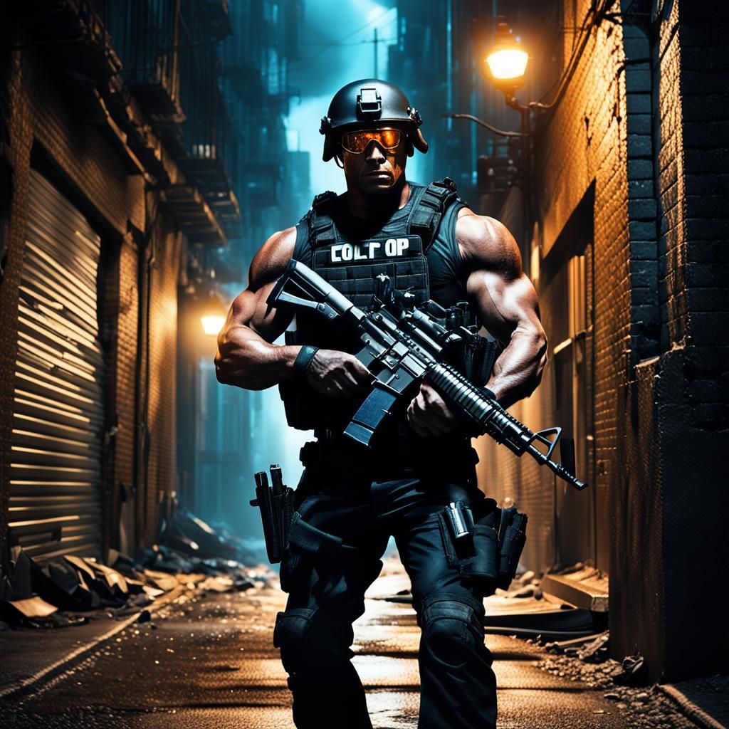 Muscle Cop with AR15 in Gritty Urban Style