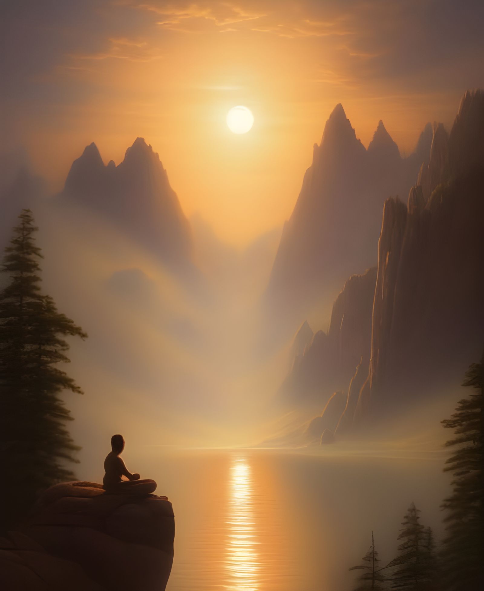 God Contemplates Serenity Amidst Majestic Mountains