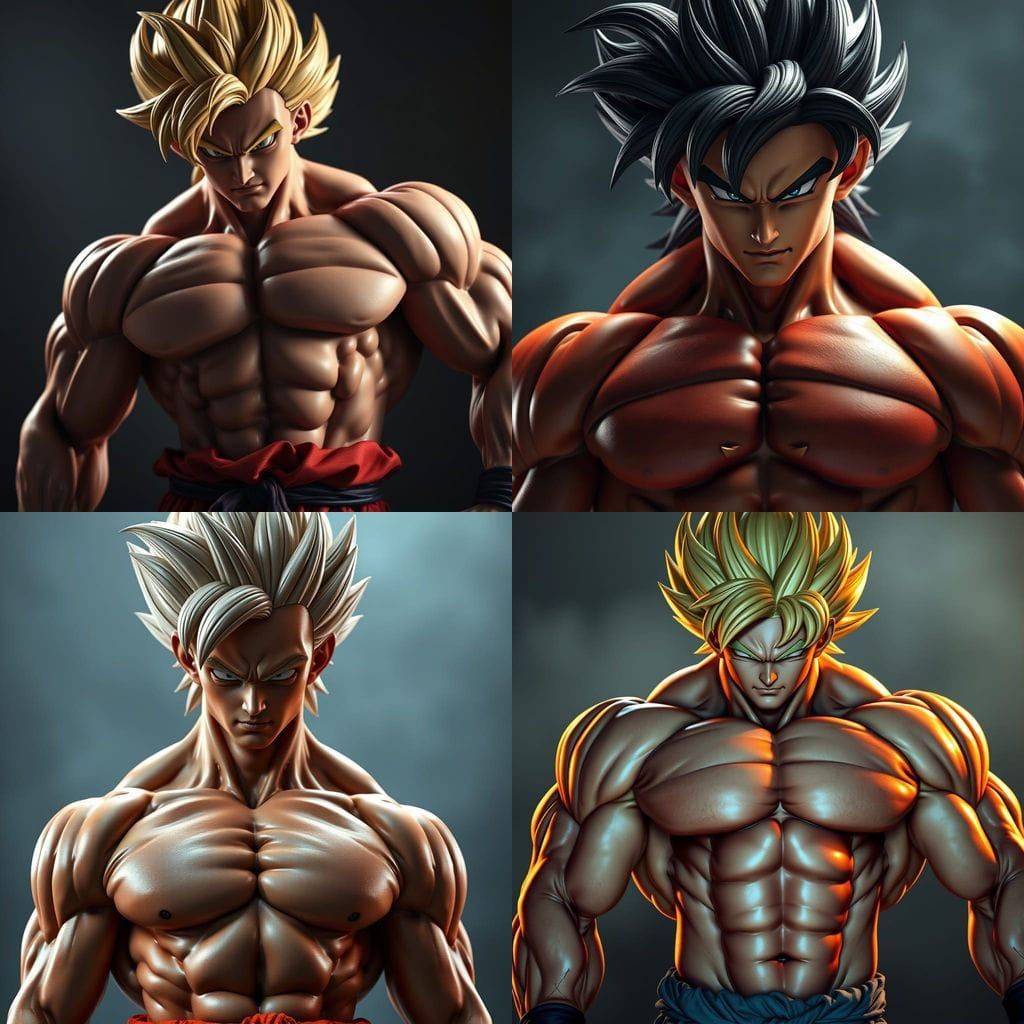 Hyperrealistic Goku Bodybuilder in Dramatic Studio Lighting