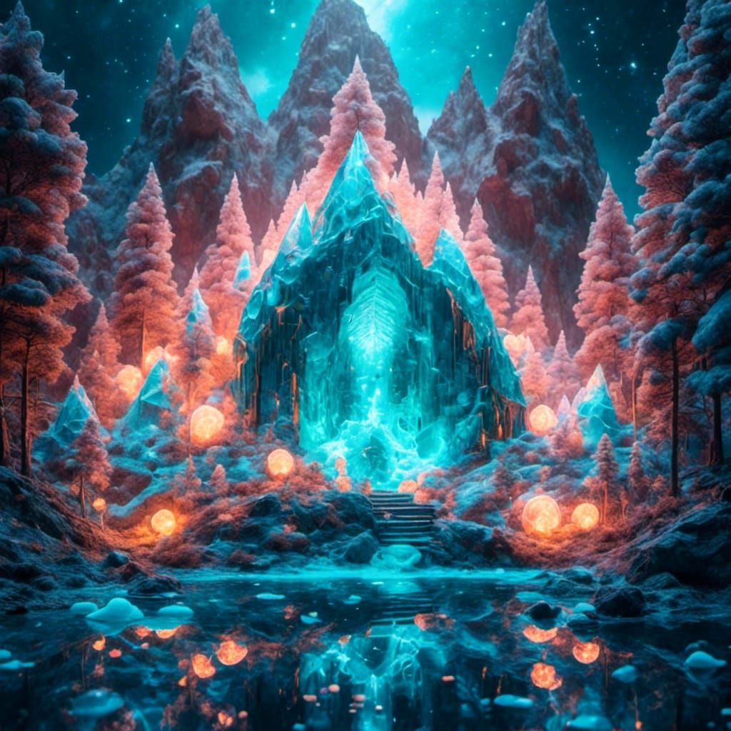 Ethereal Cosmic Seashells in Neon Aquamarine Light