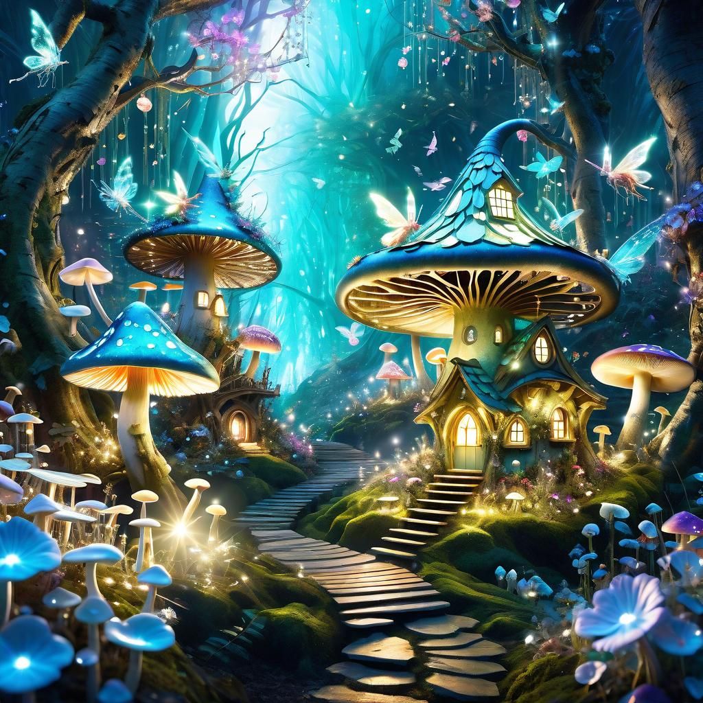 Enchanted Fairy Village in Luminescent Forest