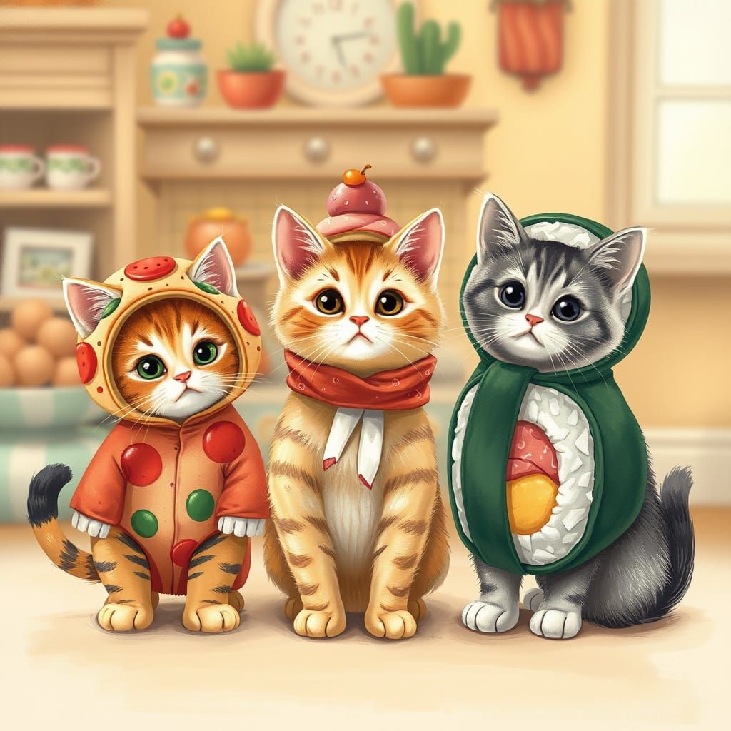 Whimsical Cats in Colorful Food Costumes