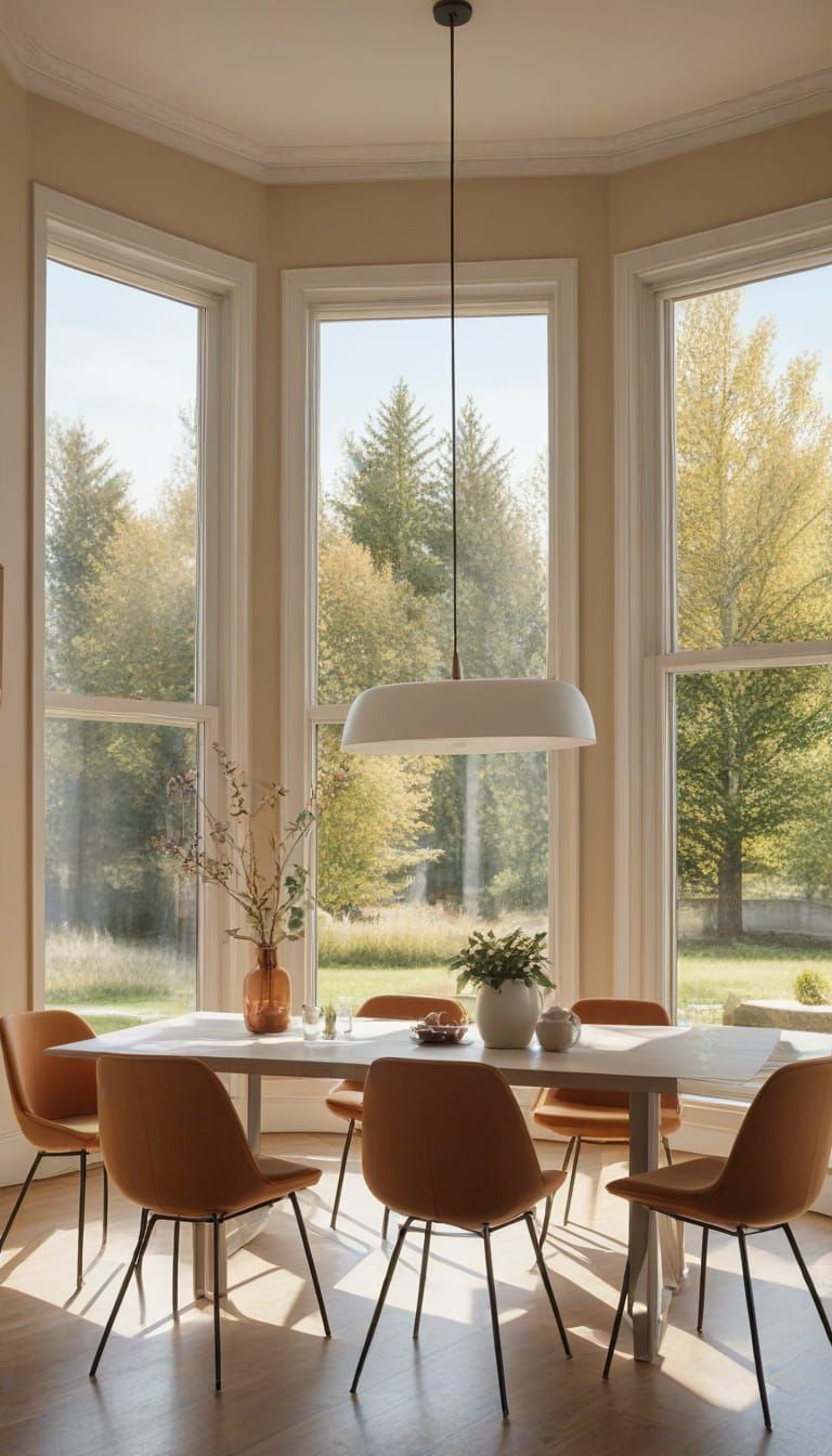 Modern Dining Room in Golden Hour Sunlight