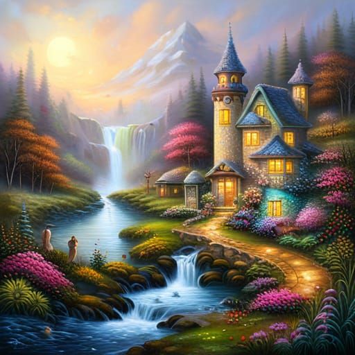 Fairies in Rustic Mushroom Houses: Ethereal Fantasy Art