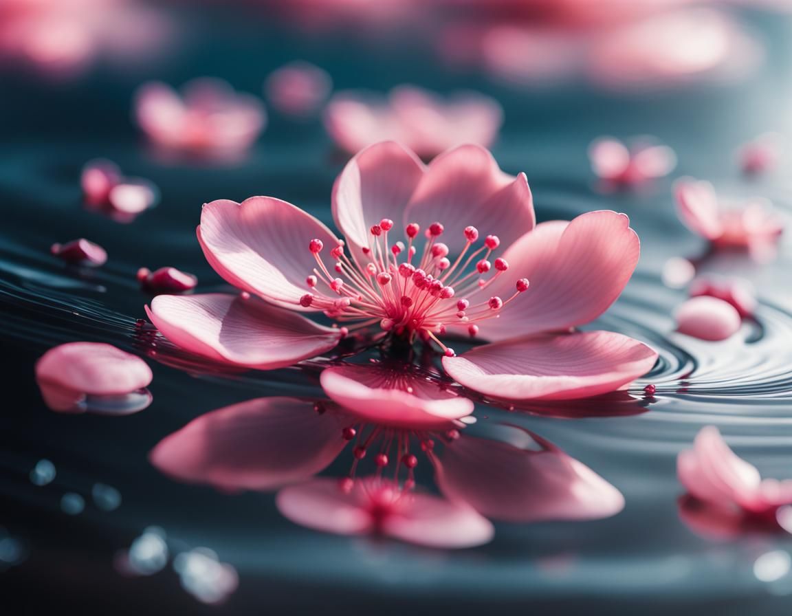 Surreal Cherry Blossom Macro with Fractal Patterns