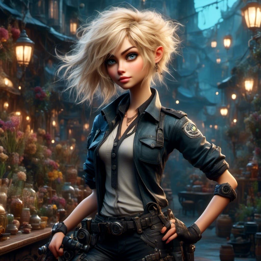 Confident Cyberpunk Officer with Pink Triangle Design