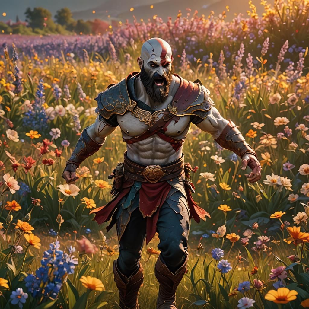 Kratos Dances in a Golden Flower Field