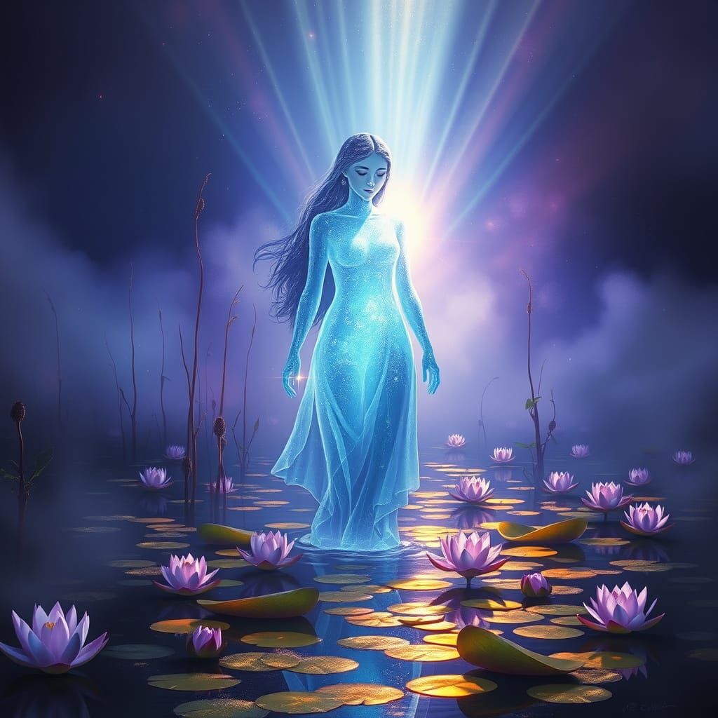 Luminous Crystal Soul in Twilight Marsh