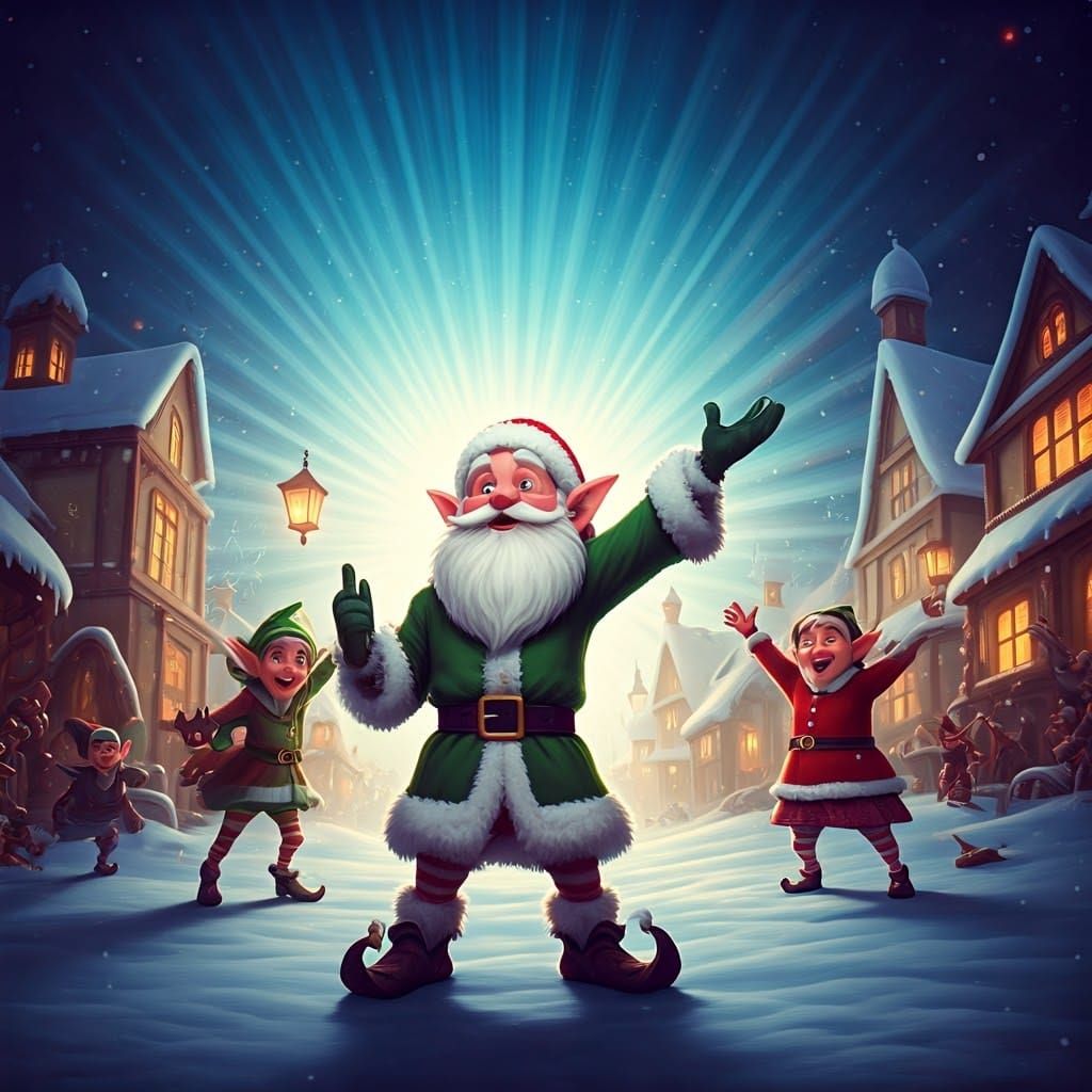 Joyful Elves Bid Farewell to Santa in Whimsical Village
