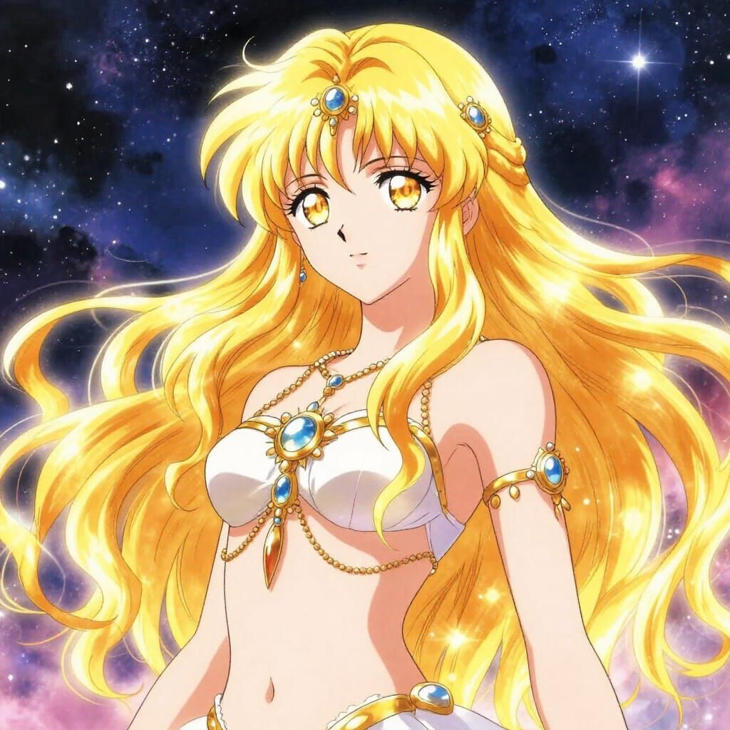 Anime Goddess in Celestial Nebula Sky