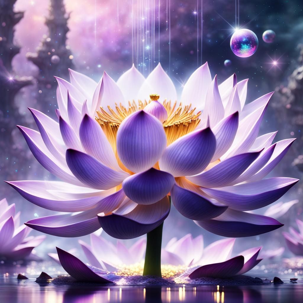 Ethereal Lilac Lotus with Fairy Dust: Digital Painting