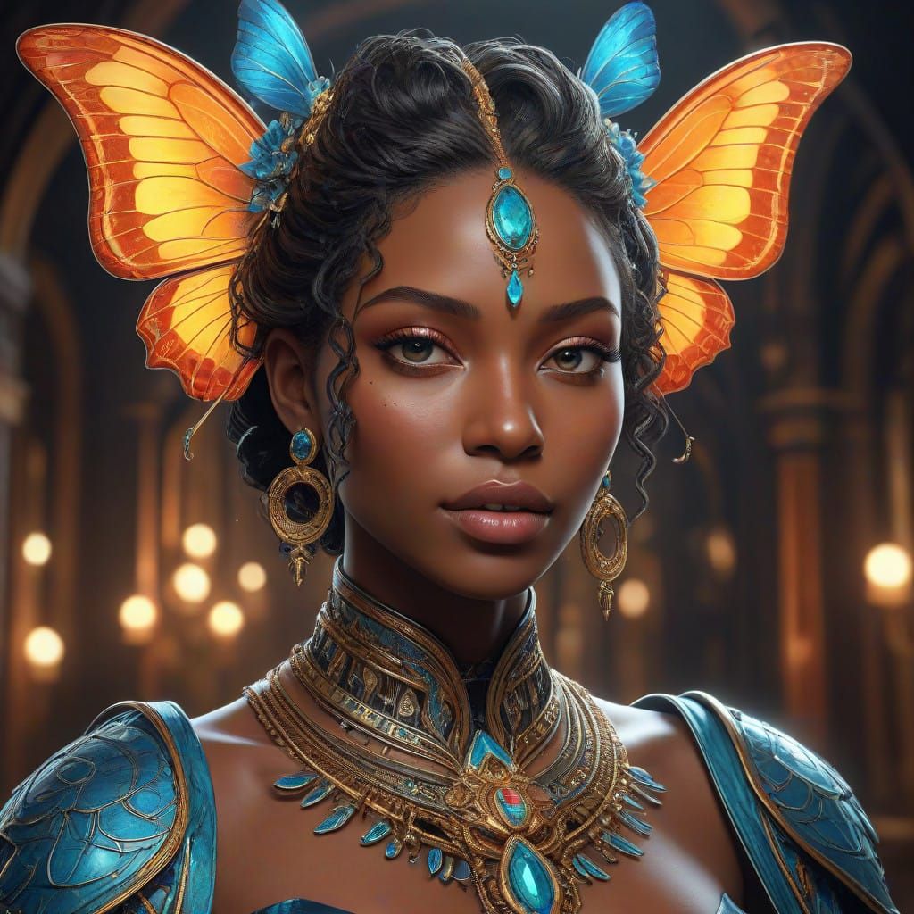 Stunning Ebony Goddess in Vibrant Cyberpunk Attire with Futu...