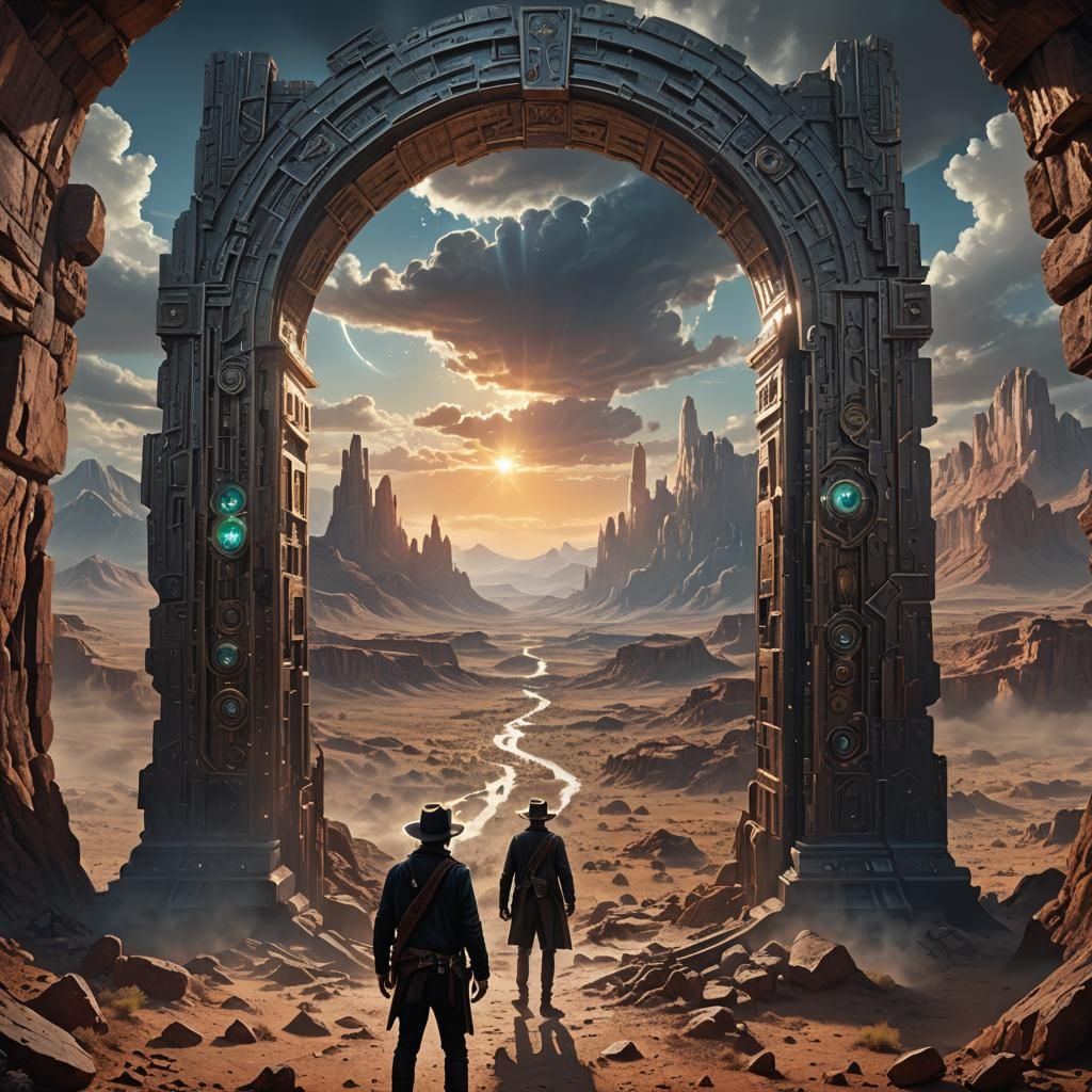 Wild West Explorer Views Futuristic Portal World