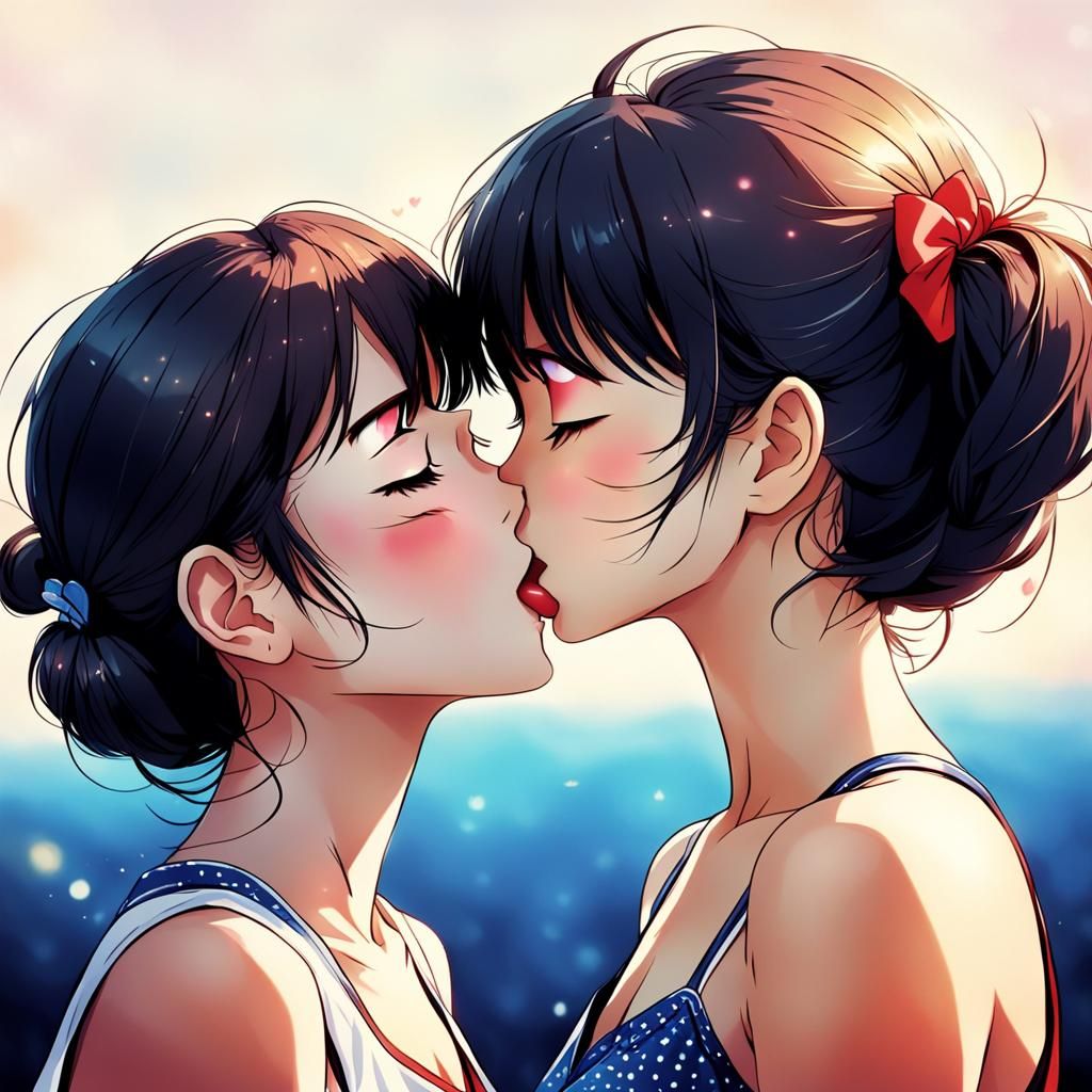 Anime Style: Two Women Sharing Affectionate Kisses