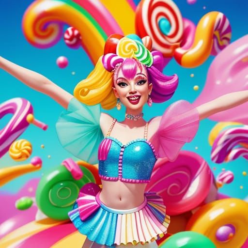 Candy Art Style Woman Dancing in Sugary Sweet Scene