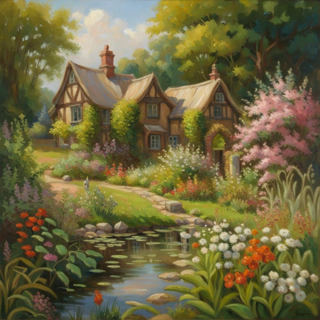 Victorian Cottagecore Village in Lush English Garden