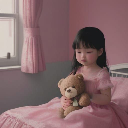 Ethereal Cinematic Moment of a Child's Tender Kiss to a Tedd...