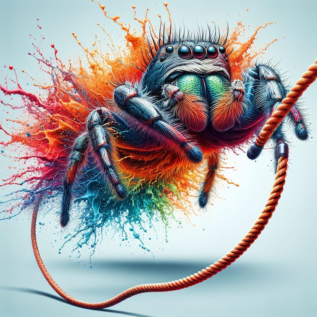 Hyperrealistic Jumping Spider Skipping Rope