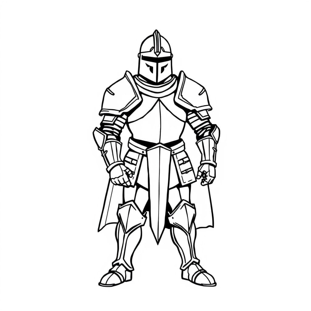Armored Knight in Minimalist 1bit Line Art
