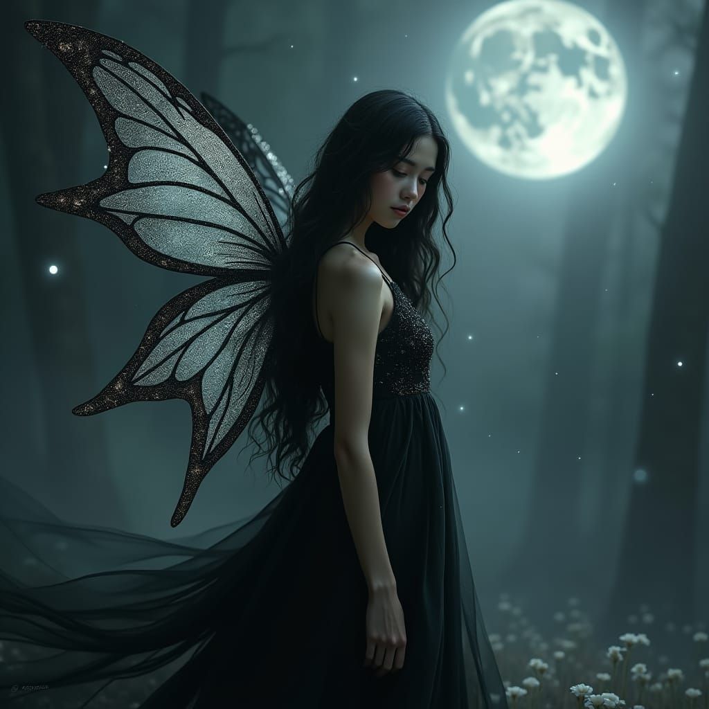 Ethereal Fairy in Moonlit Night, Mystical Illustration