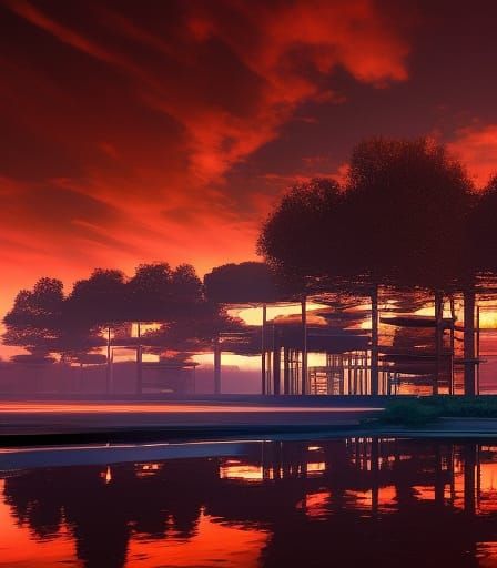 Futuristic Eco-City in Green Forest: Biopunk Painting