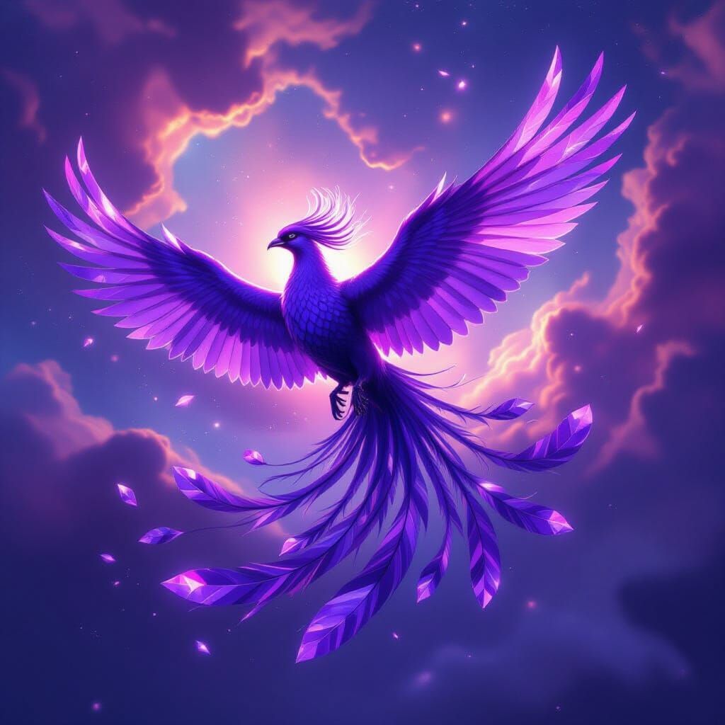 Amethyst Phoenix in Nebula Sky