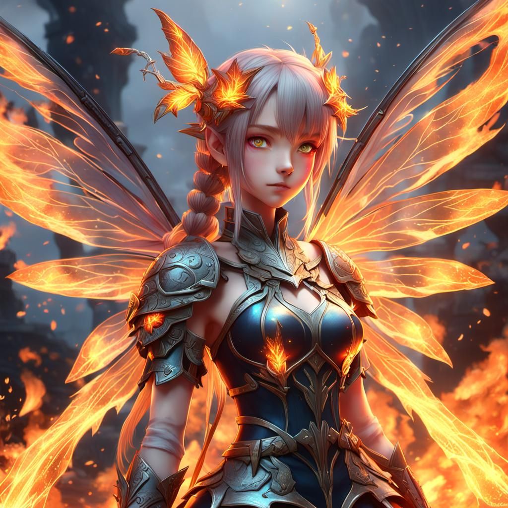Anime Fairy Controls Fire in 3D Art
