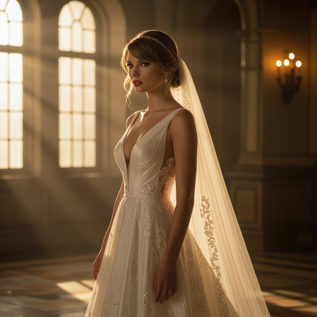 Elegant Wedding Dress in Cinematic Style
