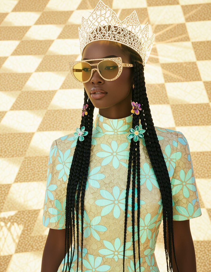 Afrofuturist Woman with Crown and Braids in Editorial Photo