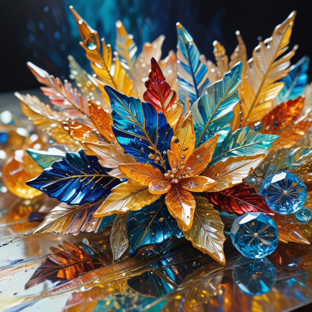 Intricate Glass Sculptures in Expressionist Oil Painting Sty...