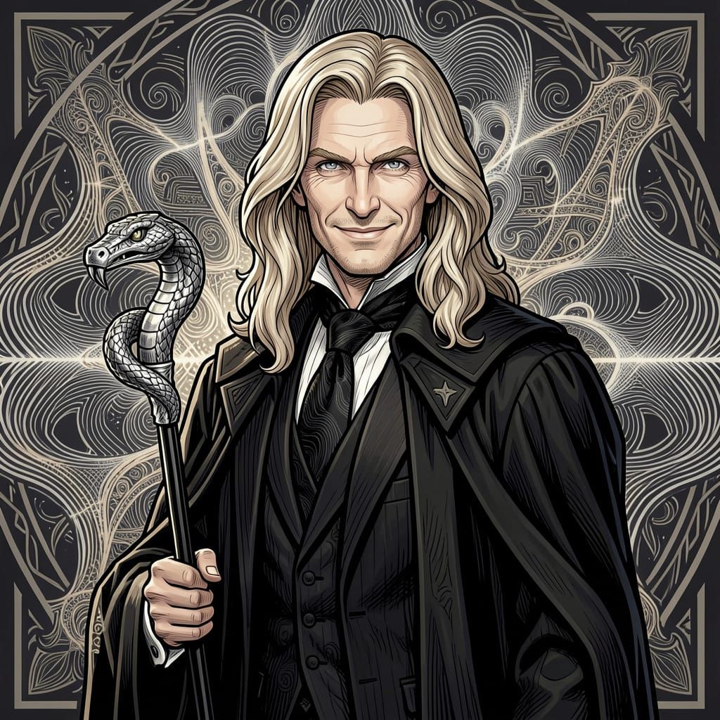 Aristocratic Man with Platinum Hair and Snake Cane
