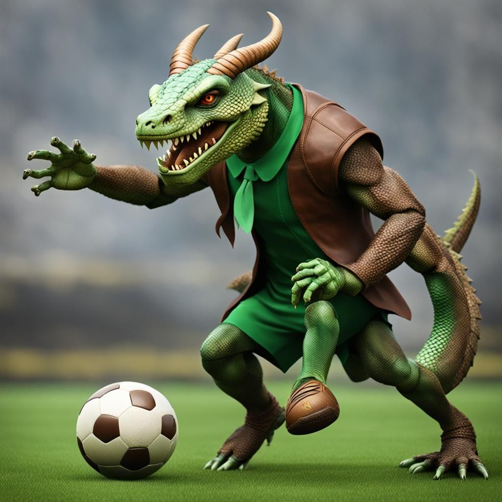 Reptilian Draconian Playing Football Digital Art