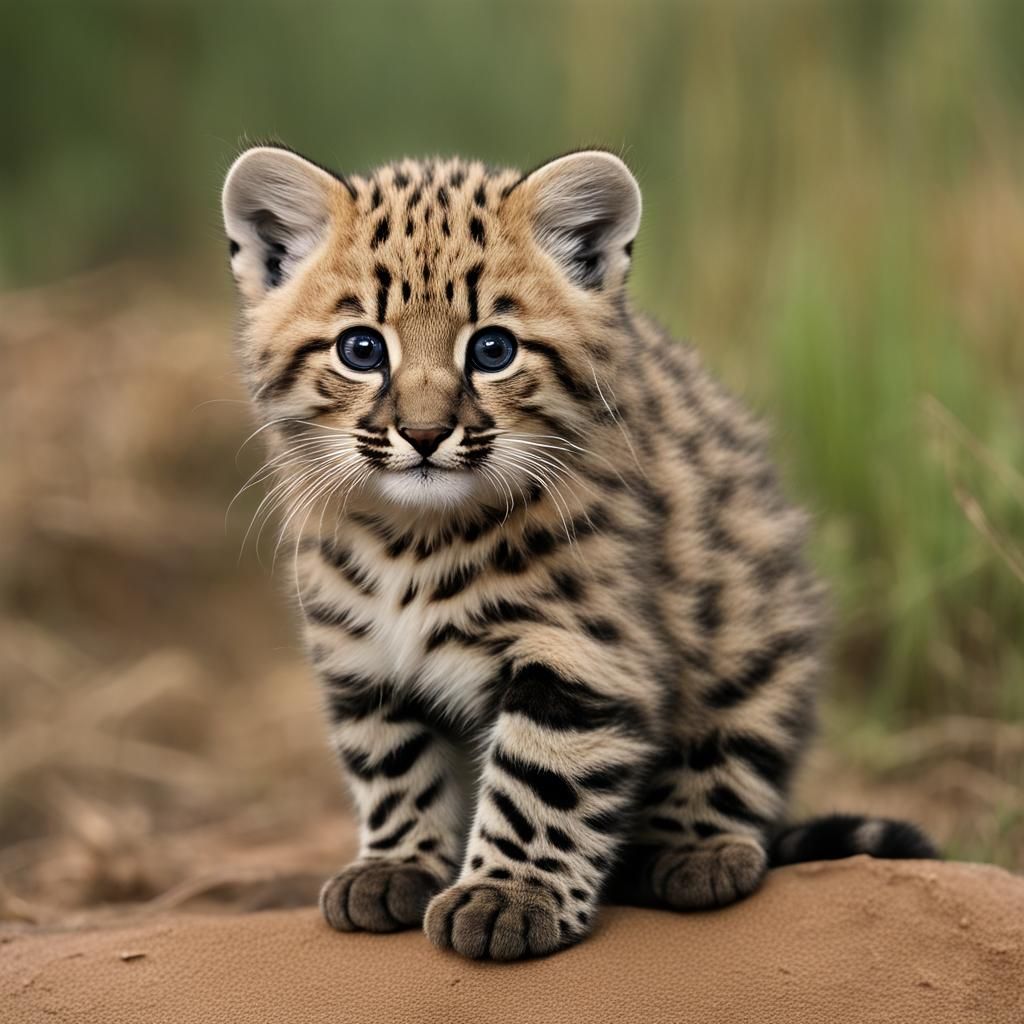 Kodkod Cub in Overalls: Oil Painting