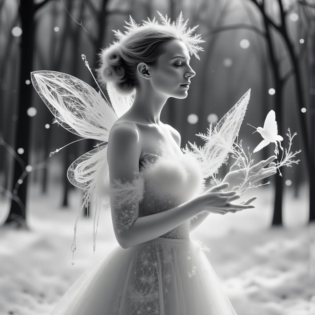Ethereal Snow Fairy: Infrared Black and White Portrait