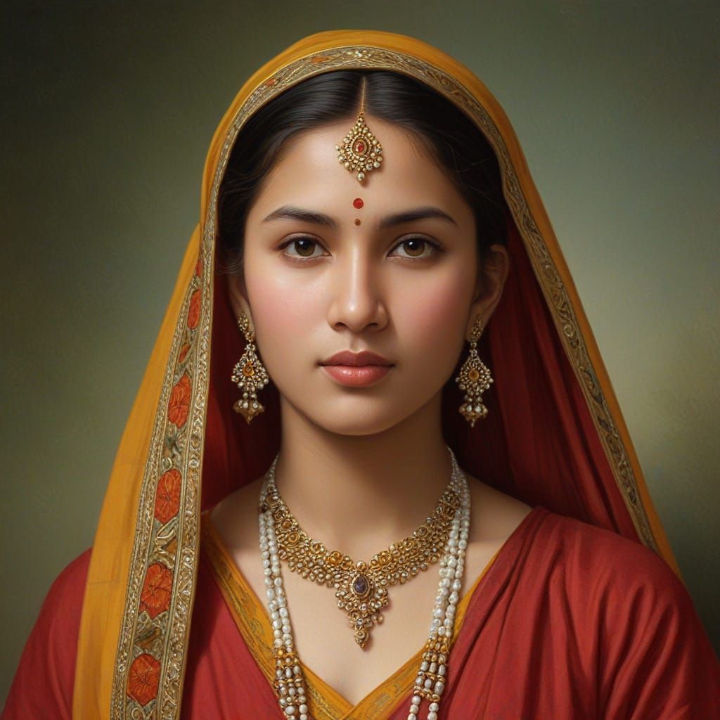 Northeast Indian Woman in Bouguereau Oil Painting Style