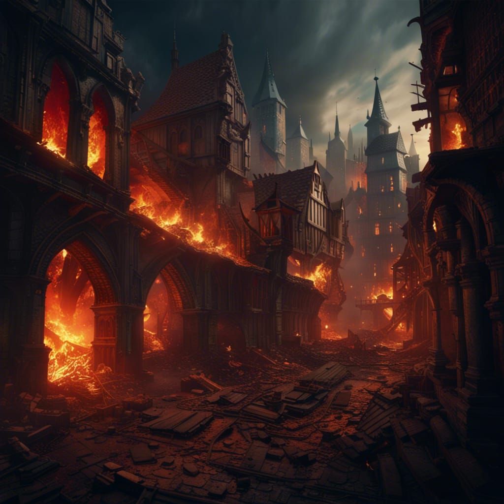 Burning Medieval City: Fantasy Concept Art